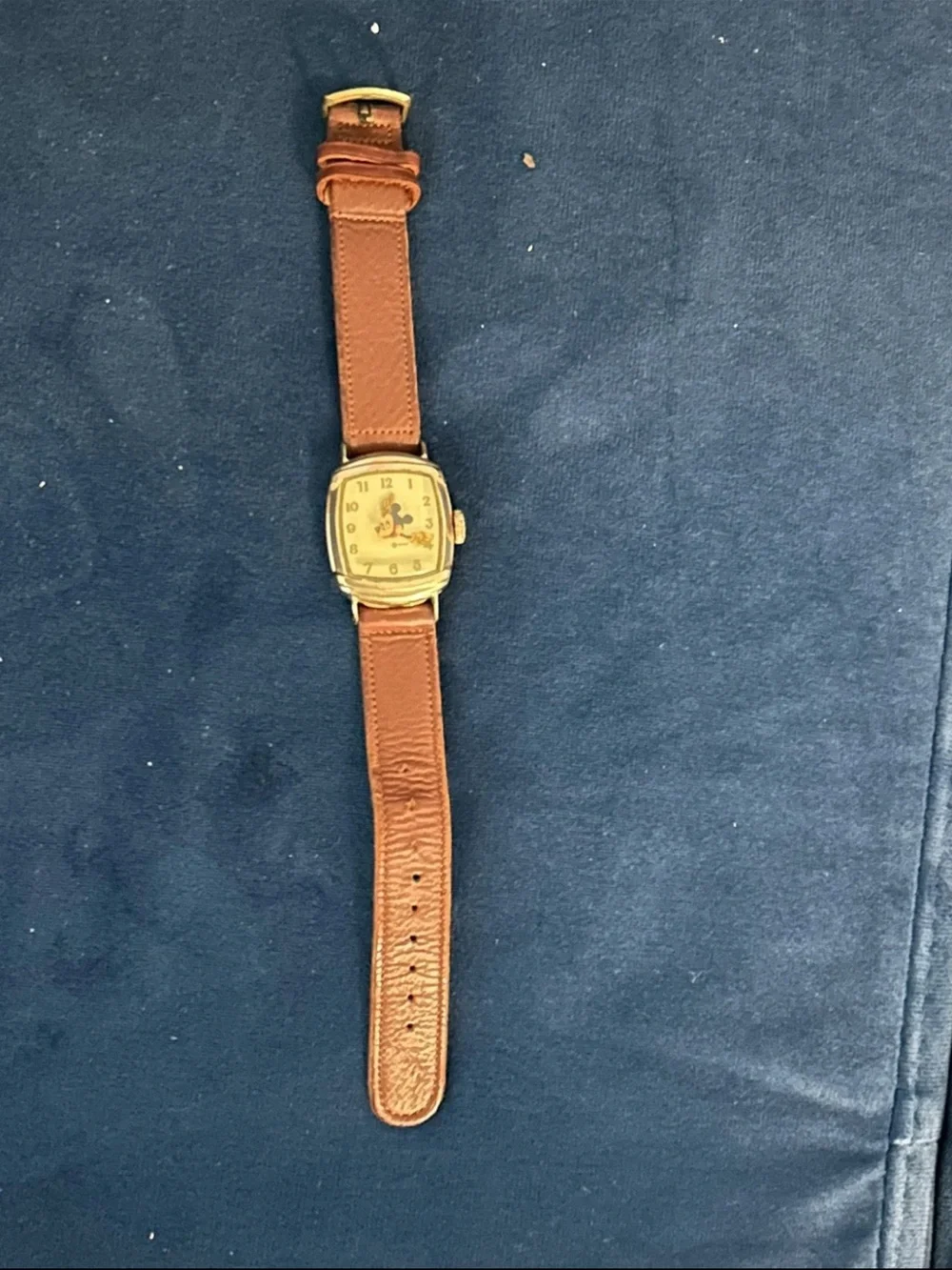 Rare 1946 Disney Mickey Mouse Face Watch Kelton With Original Leather Band Works